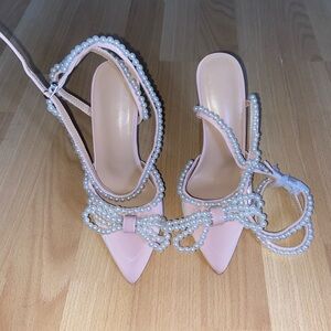 Elegant Pink Pearl-Embellished Women's Heels